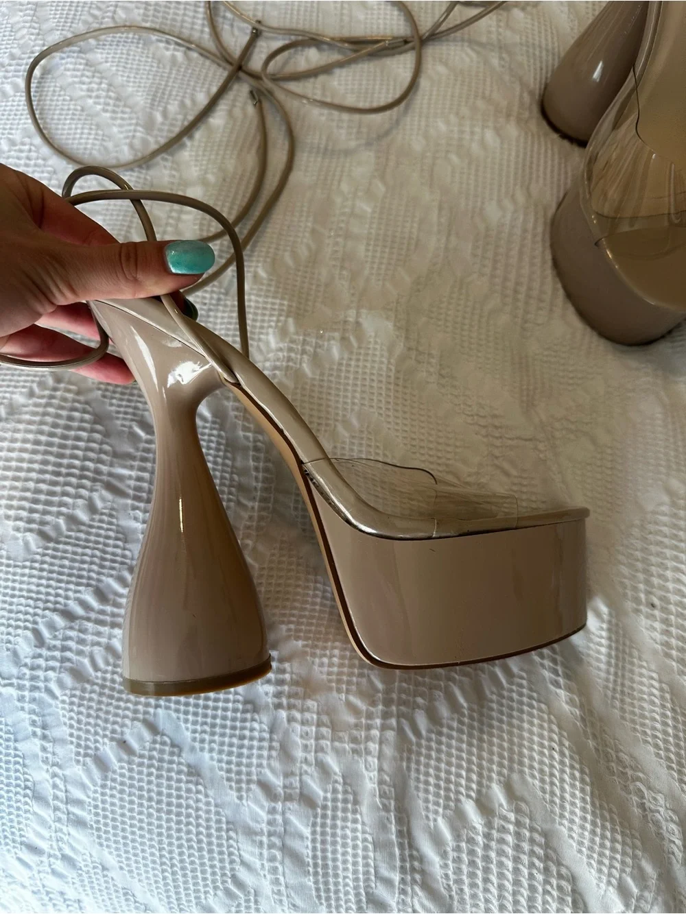 Nasty Gal Ikrush Julia Extreme Platform Strappy High Heels in Nude Size 7